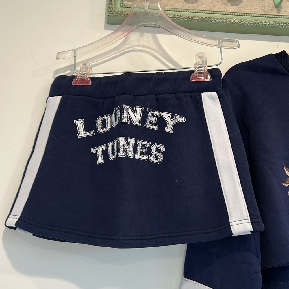 Looney Tunes Dolls Kill Gangs all here graphic Navy Sweatshirt & mini skirt Set - Picture 5 of 9